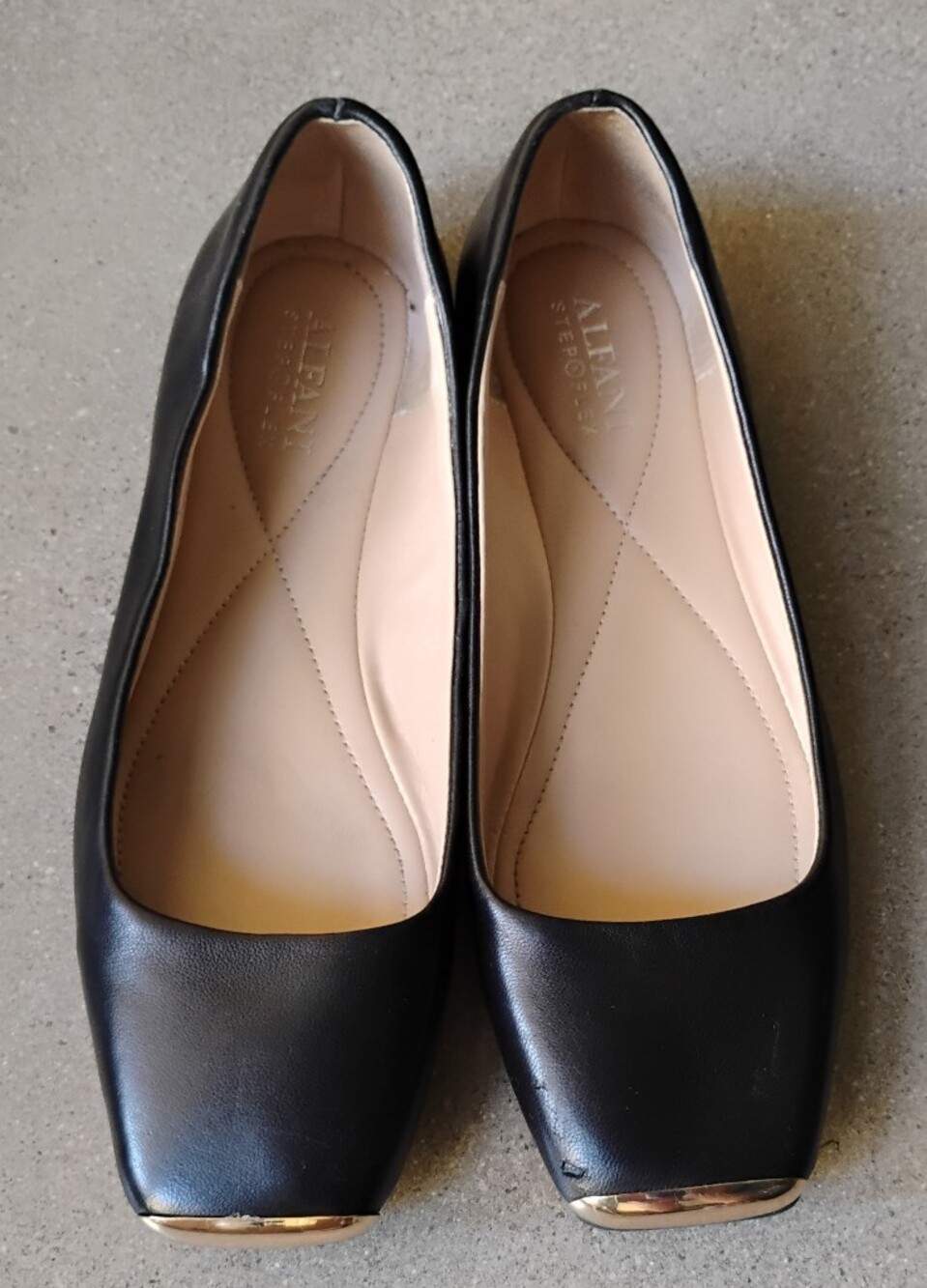 Alfani Black Square-Toe Flats with Gold Toe Cap